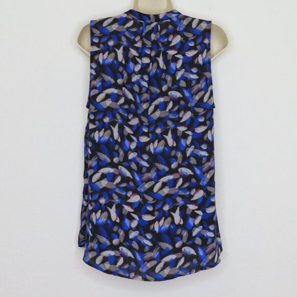 Noir Womens Medium Blue Watercolor Brush Stroke Sleevless Blouse Shirt Buttons - Picture 4 of 9